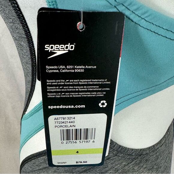 Speedo Active Quantum Fusion Splice gray and aqua one piece swimsuit size 4 NWT - Picture 8 of 10